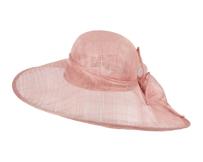 Wide brim dusty pink sinamay racing hat - Cheap Fascinators