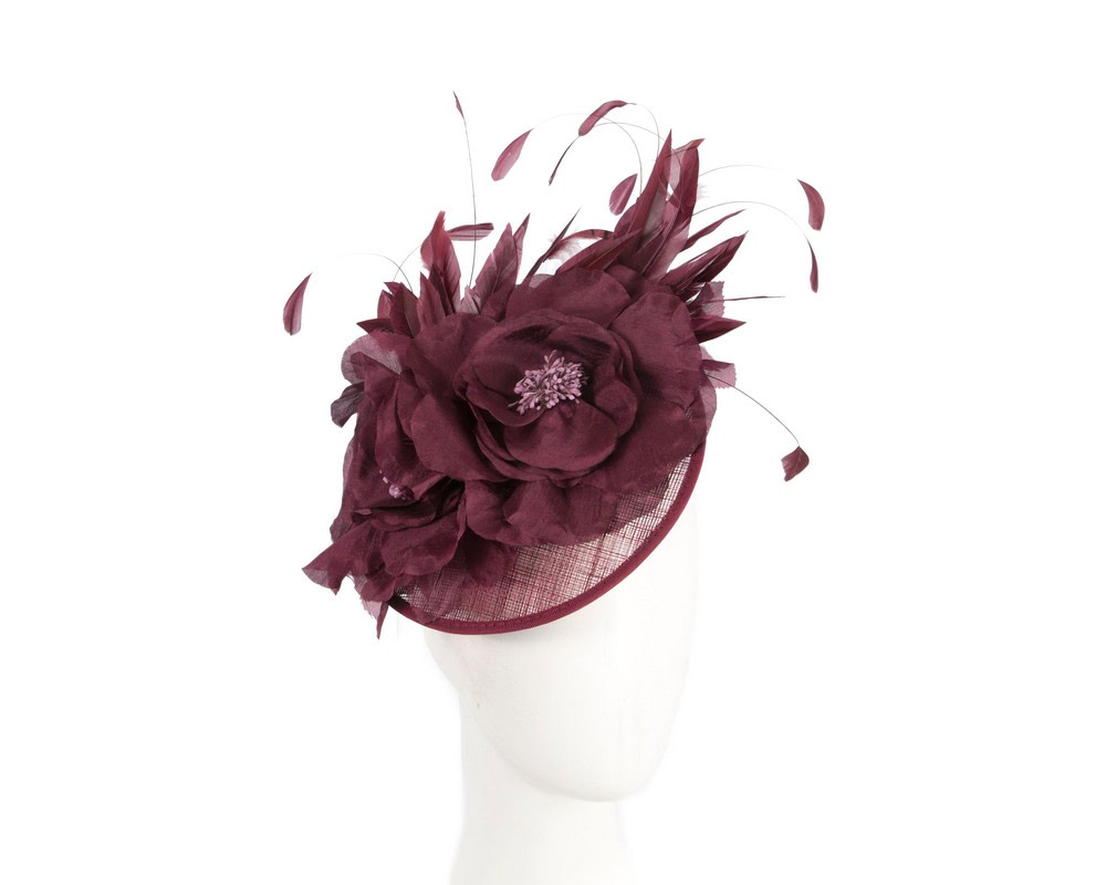 Burgundy Racing Fascinator With Flower And Feathers (Copy