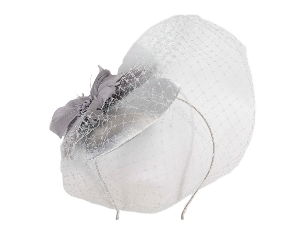 Silver Racing Fascinator With Veil - Fascinators.com.au