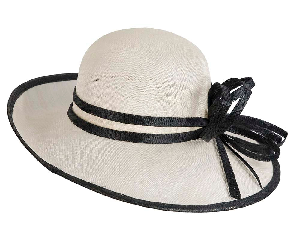 Wide Brim Cream & Black Racing Hat By Max Alexander - Fascinators.com.au