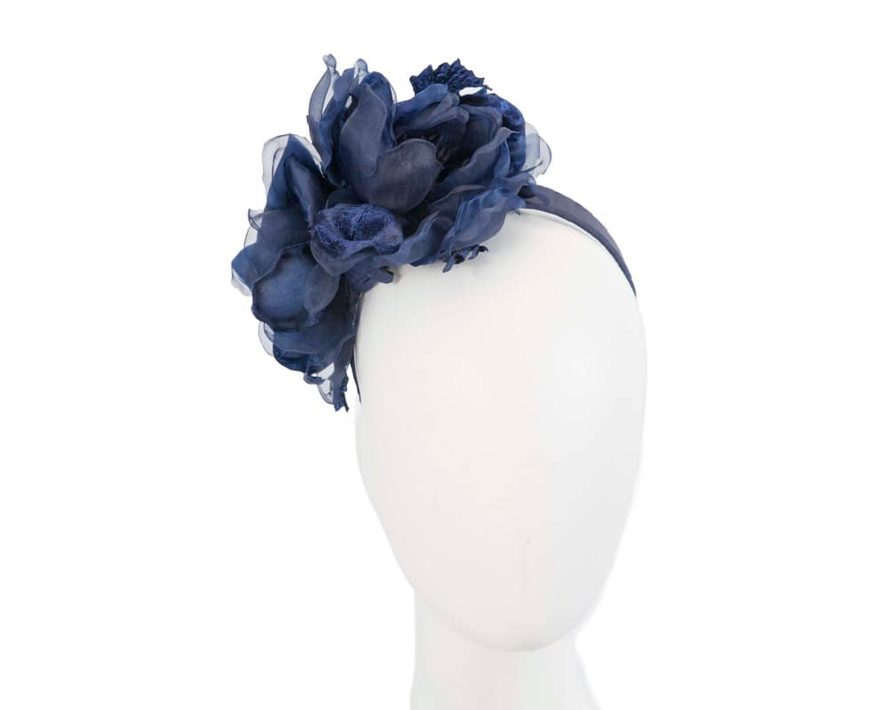 Large Navy Flower Headband Fascinator By Fillies Collection