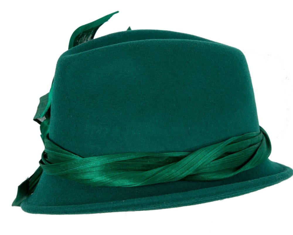 Fashion Green Ladies Winter Felt Fedora Hat By Fillies Collection