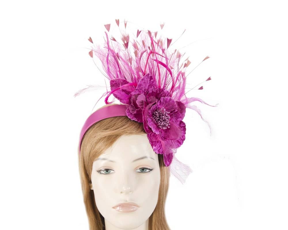 Fuchsia flower & feathers racing fascinator | Fascinators Online