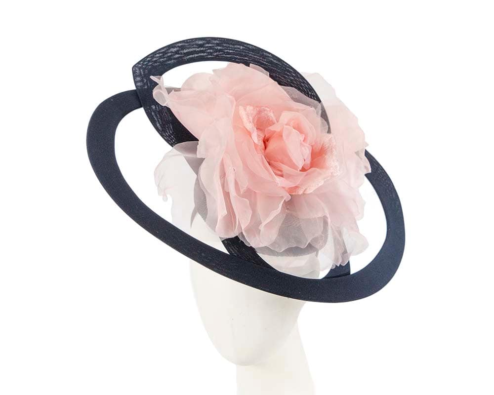 Bespoke large navy and pink fascinator hat by Fillies Collection
